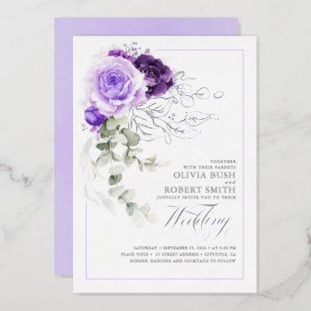 lavender purple & silver foil floral boho wedding foil invitation