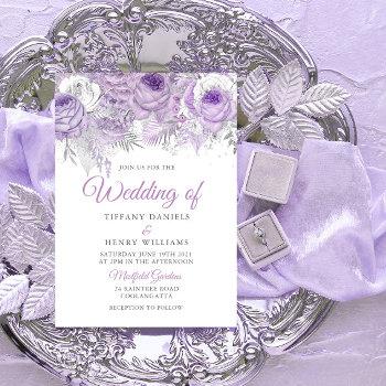 lavender purple sparkle floral wedding invite