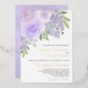 lavender purple watercolor floral elegant wedding foil invitation