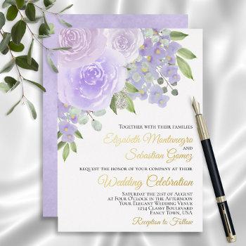 Small Lavender Purple Watercolor Floral Elegant Wedding Foil Front View