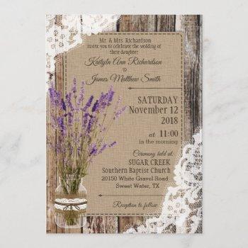 lavender wood lace rustic wedding invitation