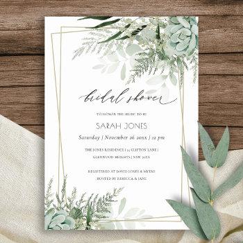 Small Leafy Fern Succulent Frame Baby Shower Invite Front View