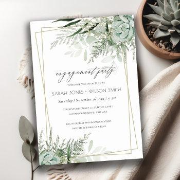 Small Leafy Green Fern Succulent Frame Engagement Invite Front View