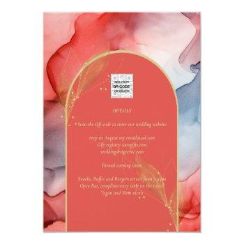 Small Leahg Coral Navy Blue Gold Ink Wedding Invite Flyer Back View