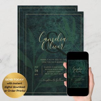 leahg emerald forest green gold wedding invite