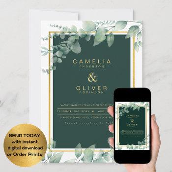 Small Leahg Eucalyptus Greenery Gold Wedding Qr Code Inv Front View