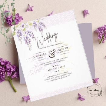 Small Leahg Purple Wisteria Lace Floral Wedding Invite Flyer Front View