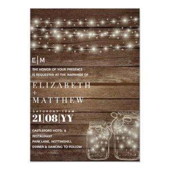 Small Leahg Rustic Lights Mason Jars Wedding Invites Front View