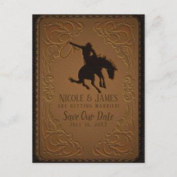 leather western wild west cowboy save the date announcement postcard