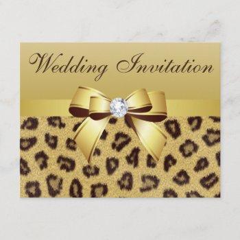 leopard print, bow & diamond  wedding invitation