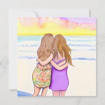 lesbian couple on beach wedding invitation