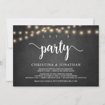 let's celebrate, rustic wedding elopement party in invitation