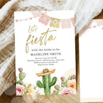 Small Let's Fiesta Cactus Watercolor Baby Shower Invit Front View