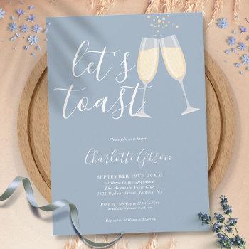 let's toast script bridal shower dusty blue invitation