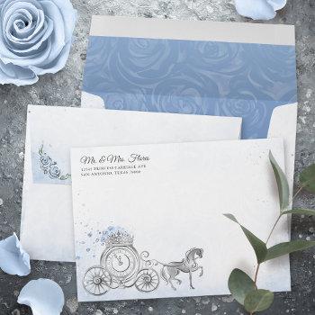 Small Light Blue Silver Princess Carriage Return Address Envelope Front View