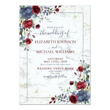 Small Light Dusty Blue Burgundy Gold Floral Wedding Front View