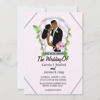 light pink african american bride & groom wedding  invitation