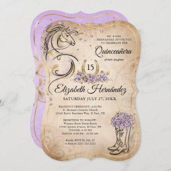 Small Light Purple And Gold Quince Rustic Horse Birthday Front View