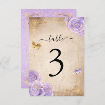 light purple gold rose wedding table number cards