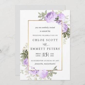 light purple rose rustic floral wedding invitation