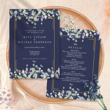 lilac floral navy blue all in one wedding details invitation