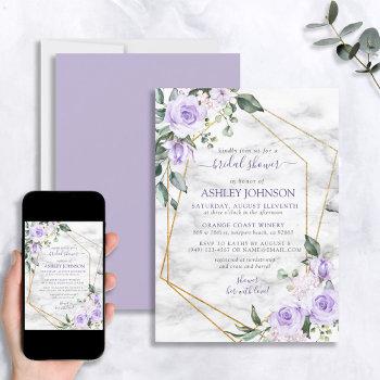 lilac lavender gold marble floral bridal shower invitation