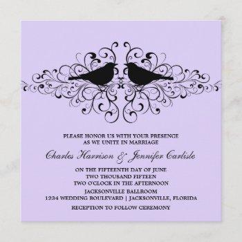 lilac love bird swirls wedding invitation