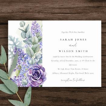 lilac succulent eucalyptus botanical bunch wedding invitation