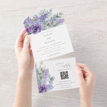 lilac succulent eucalyptus foliage wedding qr code all in one invitation