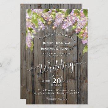 lilacs & lights on wood budget wedding invitation