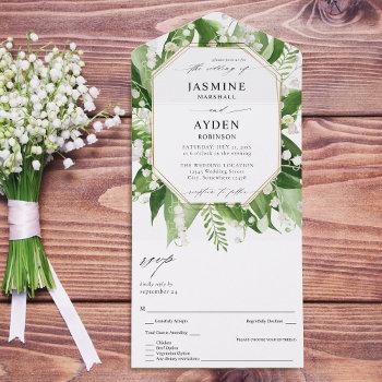 lily of the valley white floral wedding all in one invitation