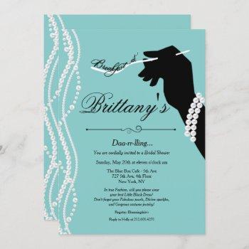 little black dress blue glam bridal shower invitation
