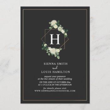 Small Live Stream Virtual Wedding Gray Floral Monogram Front View