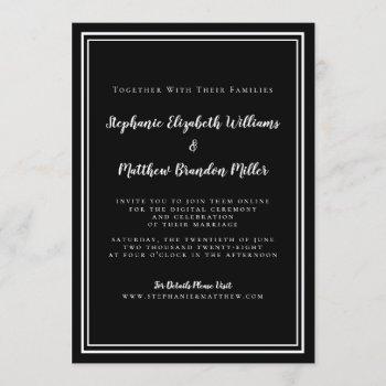 livestream wedding black & white minimalist invitation