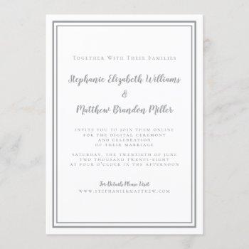 livestream wedding simple gray white minimalist invitation