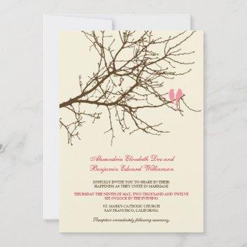 love birds branch wedding invitation (brown/pink)