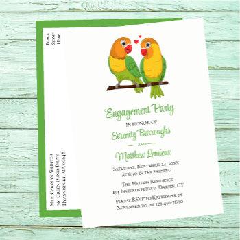 love birds green yellow lovebird engagement party  invitation postcard