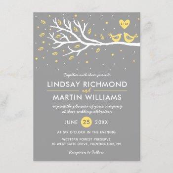 love birds on tree wedding invitation  yellow gray