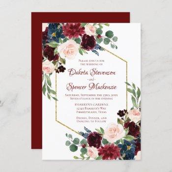 love bloom | elegant red floral gold frame wedding invitation