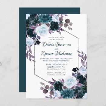 love bloom | teal and turquoise dark moody wedding invitation