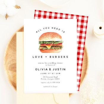 love + burgers picnic bbq wedding shower invitation