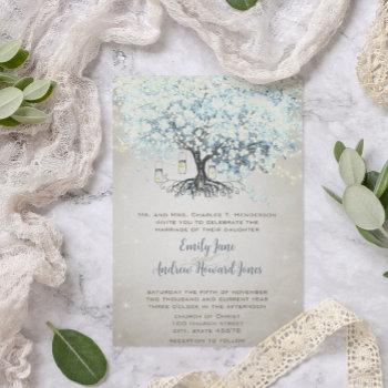 love gives us fairy tale heart leaf tree wedding invitation