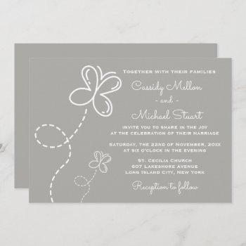 love gray & white wedding  hearts and butterflies invitation