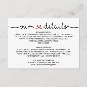 love hearts red wedding our details enclosure card