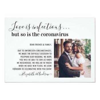 Small Love Is Infectious Photo Change The Date Wedding Announcement Front View