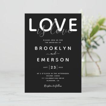 love is love black white gay wedding invitation