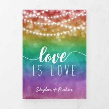 Small Love Is Love Fairylights Rainbow Gay Wedding Tri-fold Front View