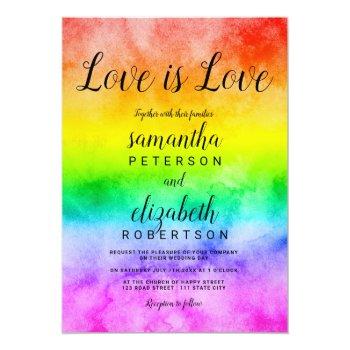 Small Love Is Love Watercolor Photo Lesbian Wedding Front View