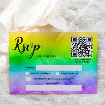 Small Love Is Love Watercolor Rainbow Wedding Qr Code Rsvp Front View