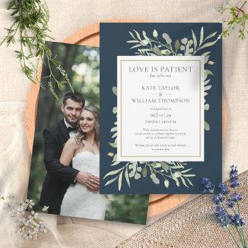 Small Love Is Patient Elopement Wedding Announcement Front View